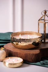 Jali Cutting Bowl Candle | Gold | Oud Rose