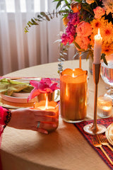 Sacred Lotus - Cylinder Candle | Pink & Gold | Garden Rhapsody