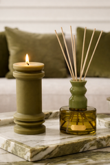 Modern Duo - Pillar Candle (S) & Diffuser | Olive Green | Sage Cleanse